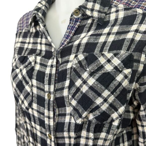 FREE PEOPLE Catch Up With Me Plaid Buttondown Longsleeve Shirt sz Small - Picture 3 of 10